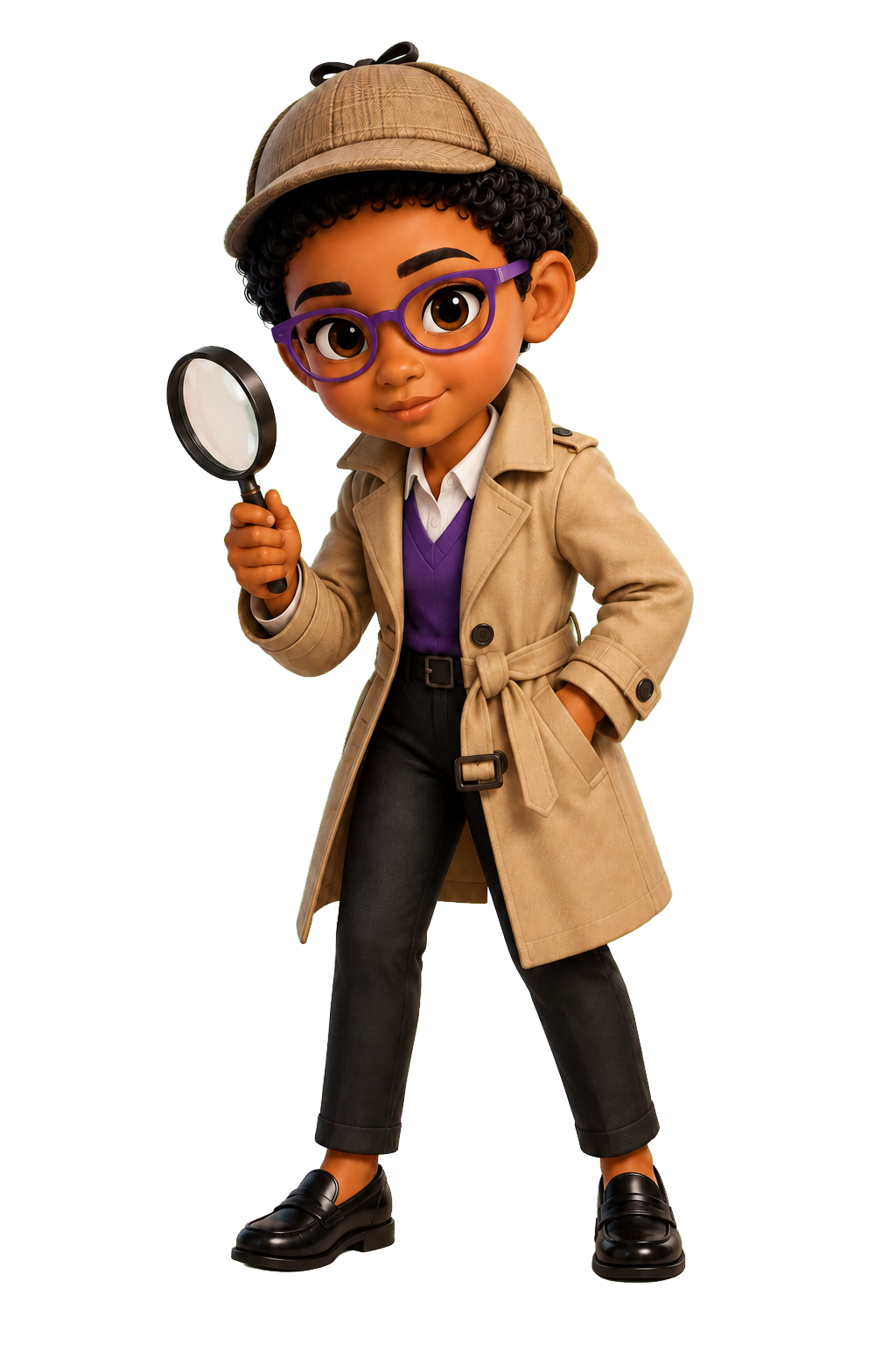 Numo dressed as a detective and investigating a learning gap